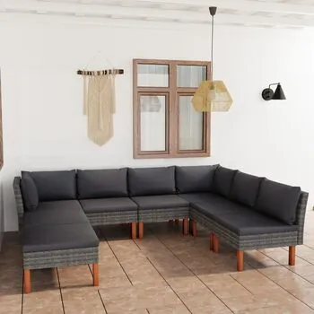  Set mobilier de grădină cu perne, 8 piese, gri, poliratan