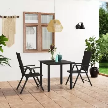 Set mobilier de grădină, 3 piese, negru