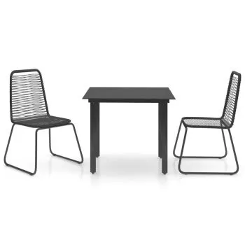 Set mobilier de masă pentru grădină, 3 piese, negru, ratan PVC