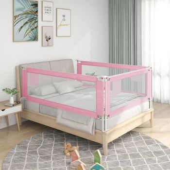 Balustradă de protecție pat copii, roz, 160x25 cm, textil