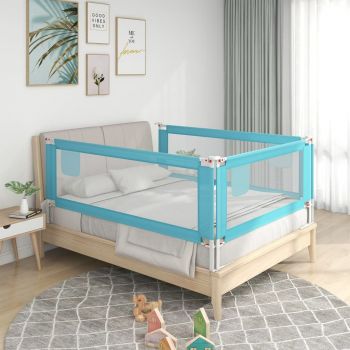 Balustradă de protecție pat copii, albastru, 100x25 cm, textil