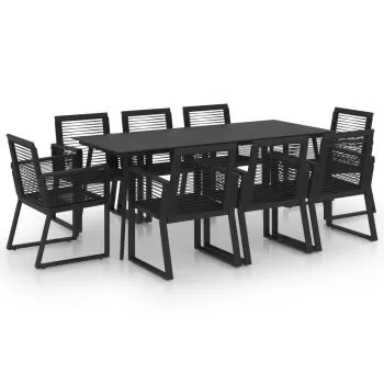 Set mobilier de exterior, 9 piese, negru,190 cm