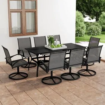  Set mobilier de grădină, 9 piese, textilenă și oțel inoxidabil