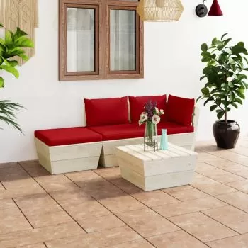 Set mobilier grădină din paleți cu perne, 4 piese, lemn molid