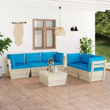 Set mobilier grădină din paleți, cu perne, 6 piese, lemn molid