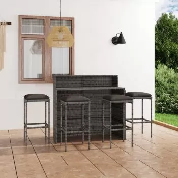  Set mobilier bar de grădină cu perne, 5 piese, gri