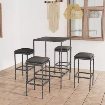  Set mobilier bar de grădină, cu perne, 5 piese, gri, poliratan