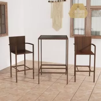 Set mobilier bar de gradina, 3 piese, maro,70 cm