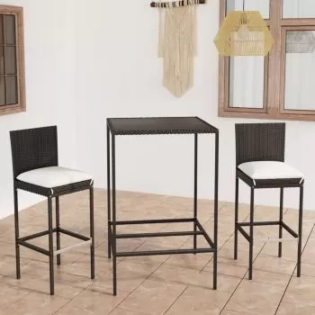 Set mobilier bar de gradina cu perne, 3 piese, negru,70 cm