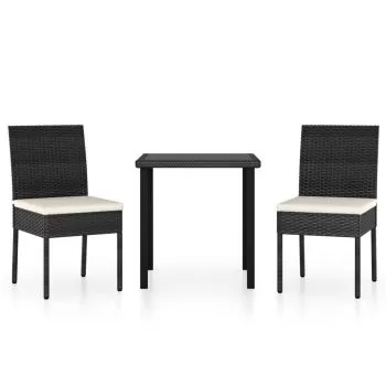 Set de masa si scaune de exterior, 3 piese, negru