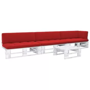 Set mobilier din paleți cu perne, 4 piese, alb, lemn pin tratat