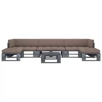 Set mobilier din paleți cu perne, 6 piese, gri, lemn pin tratat