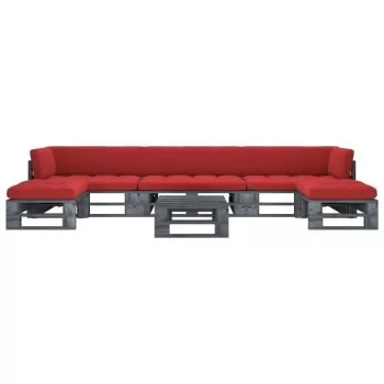 Set mobilier paleți cu perne, 6 piese, gri, lemn pin tratat