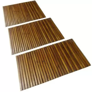 Set 3 bucati covor pentru baie din lemn de salcam 80 x 50 cm, maro, 80 x 50 cm