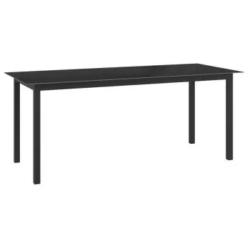 Masă de grădină, negru, 190x90x74 cm, aluminiu și sticlă