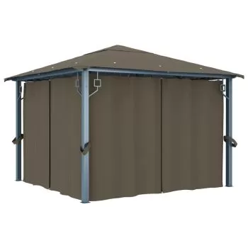  Pavilion cu perdele, gri taupe, 300 x 300 cm, aluminiu