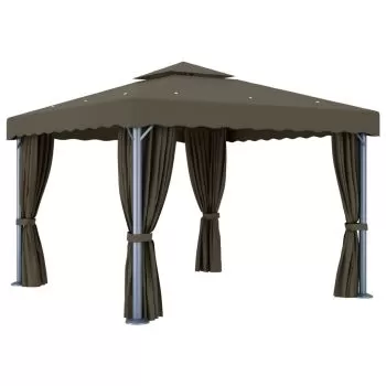  Pavilion cu perdea, gri taupe, 3x3 m, aluminiu