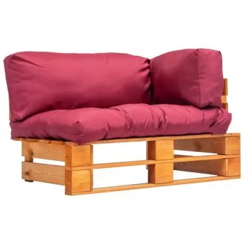 Canapea de gradina din paleti cu perne rosii, maro si rosu, 110 x 66 x 65 cm