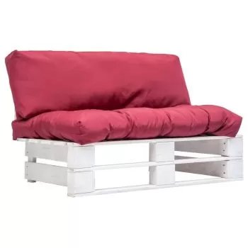 Canapea de gradina din paleti cu perne rosii, alb si rosu, 110 x 66 x 65 cm