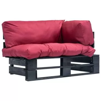 Canapea de gradina din paleti cu perne rosii, negru si rosu, 110 x 66 x 65 cm