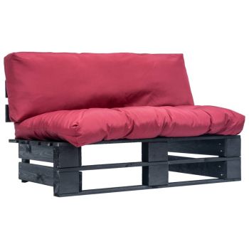 Canapea de gradina din paleti cu perne rosii, negru si rosu, 110 x 66 x 65 cm