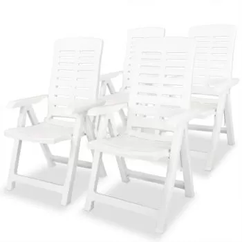  Scaune de grădină rabatabile, 4 buc., alb, plastic