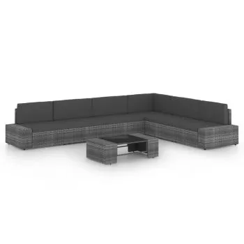  Set mobilier de grădină cu perne, 7 piese, gri, poliratan