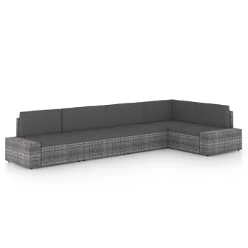  Set mobilier de grădină cu perne, 5 piese, gri, poliratan