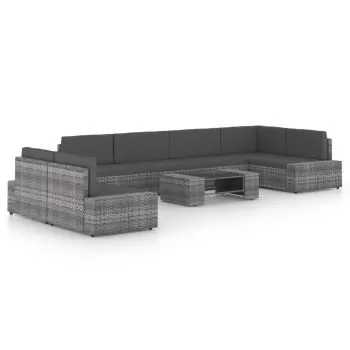  Set mobilier de grădină cu perne, 8 piese, gri, poliratan