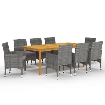  Set mobilier de grădină, 9 piese, gri