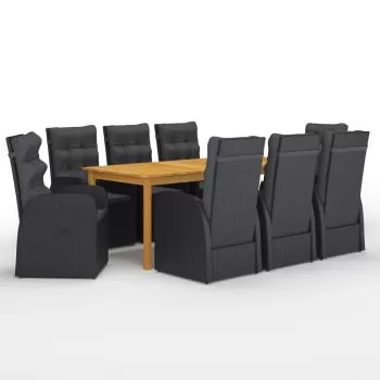  Set mobilier de grădină, 9 piese, negru