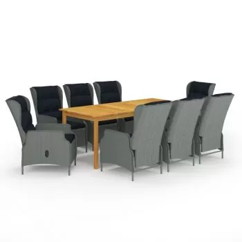  Set mobilier de grădină, 9 piese, gri deschis
