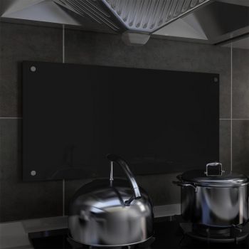 Panou antistropi bucătărie, negru, 80x40 cm, sticlă securizată