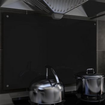 Panou antistropi bucătărie, negru, 90x60 cm, sticlă securizată