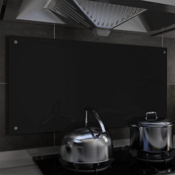 Panou antistropi bucătărie, negru, 100x50 cm, sticlă securizată