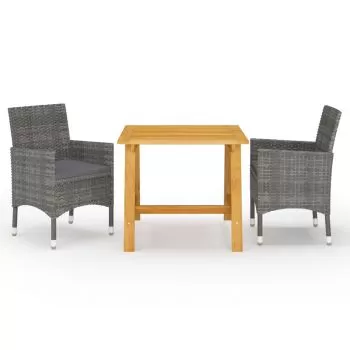  Set de masă pentru grădină, 3 piese, gri