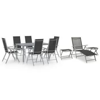  Set mobilier de grădină, 10 piese, negru și argintiu