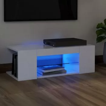 Comoda TV cu lumini LED, alb lucios, 90 x 39 x 30 cm
