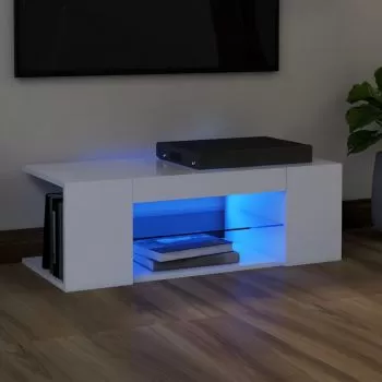 Comoda TV cu lumini LED, alb, 90 x 39 x 30 cm