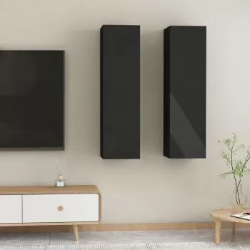Set 2 bucati comode tv, negru lucios, 30.5 x 30 x 110 cm
