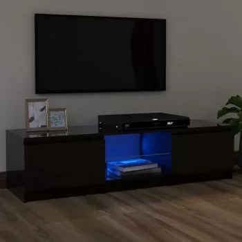 Comoda TV cu lumini LED, negru lucios, 120 x 30 x 35.5 cm