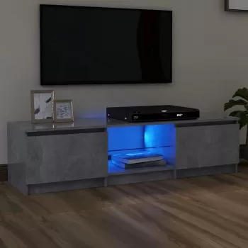Comoda TV cu lumini LED, gri beton, 140 x 40 x 35.5 cm