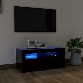 Comoda TV cu lumini LED, negru, 90 x 35 x 40 cm