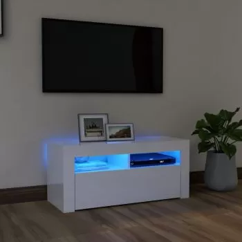 Comoda TV cu lumini LED, alb lucios, 90 x 35 x 40 cm