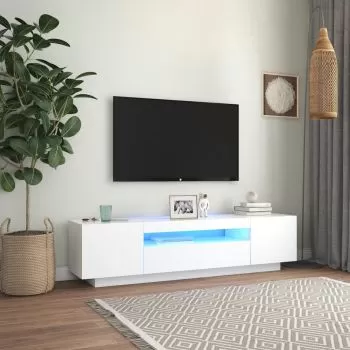 Comoda TV cu lumini LED, alb, 160 x 35 x 40 cm