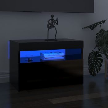 Comoda TV cu lumini LED, negru lucios, 60 x 35 x 40 cm