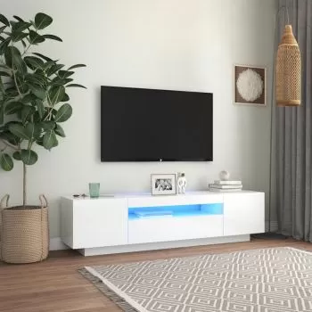 Comoda TV cu lumini LED, alb lucios, 160 x 35 x 40 cm