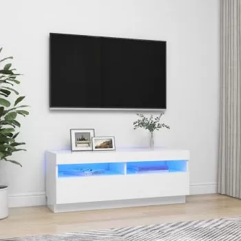 Comoda TV cu lumini LED, alb, 100 x 35 x 40 cm