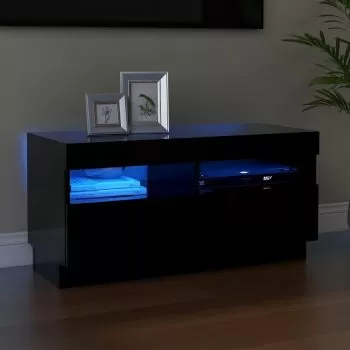 Comoda TV cu lumini LED, negru, 80 x 35 x 40 cm