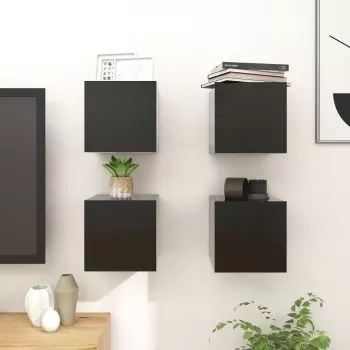 Set 4 bucati dulapuri tv montaj pe perete, negru, 30.5 x 30 x 30 cm